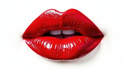 Obraz premium Bold red lipstick smear against a stark white backdrop , beauty shot, elegant, macro