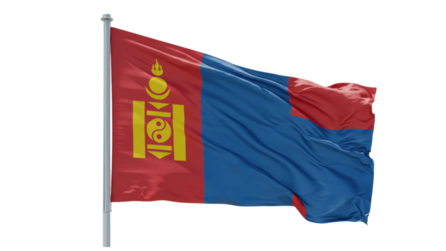 mongolia flag waving in wind isolated on transparent png