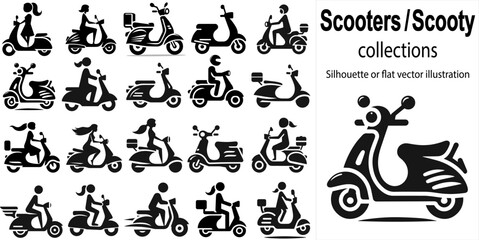 Scooters or scooty vector collections, scooter bike flat vectors, collection of Scooters on white or transparent background