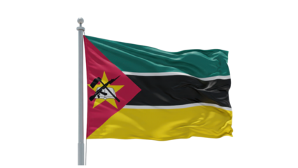 mozambique flag waving in wind isolated on transparent png