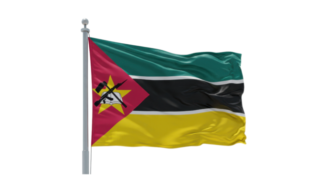 mozambique flag waving in wind isolated on transparent png