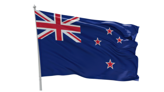 new zealand flag waving in wind isolated on transparent png