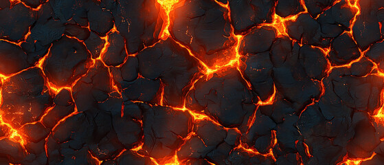 Seamless molten lava texture with glowing cracks. Perfect for cinematic UI, fantasy game banners, dramatic 3D scenes or sci-fi inspired fullscreen website layouts. Ultra wide repetitive wallpaper
