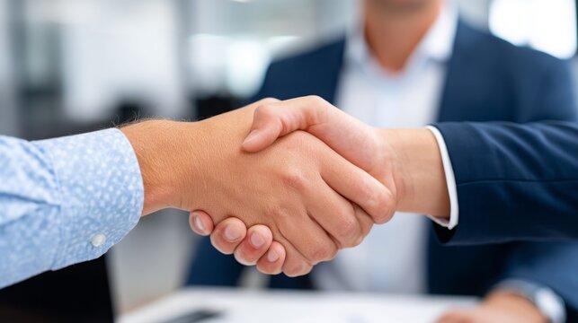 Business Partnership Agreement with Handshake in Modern Office Setting