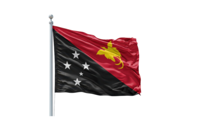 papua new guinea flag waving in wind isolated on transparent png