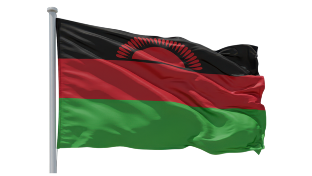 malawi flag waving in wind isolated on transparent png