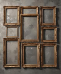 Varied photo frames on a textured surface, forming a collage ,  surface,  pink