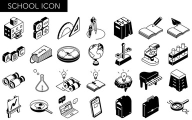 Simple line drawing icon set of school and study, isometric illustration