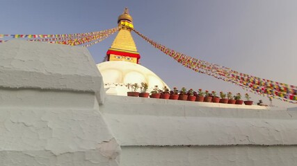 Kathmandu, Nepal - 15th november, 2023: hyper lapse circular view Bouddha or Boudhanath on sunset view. First stupa in Kathmandu, Nepal. Popular travel destination landmark
