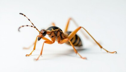 Close-up of single insect on pure white background, unblemished, macro, tiny