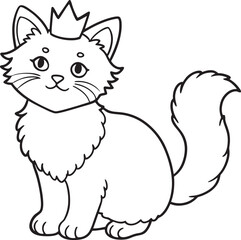 A fluffy kitten wearing a tiny crown coloring page, Bold and easy, the background is white