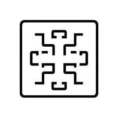 Obraz premium Abstract square icon with symmetrical path design representing digital connectivity, logic structure, or tech layout