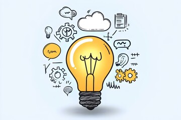 Bright Ideas: Illuminated Lightbulb with Hand-Drawn Icons