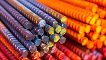 Colorful Steel Rebar Rods Close Up Texture Background Image for Construction Industry