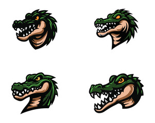 Alligator Mascot Head Icons – Cartoon Crocodile Logos and Animal Emblems for Esports Branding