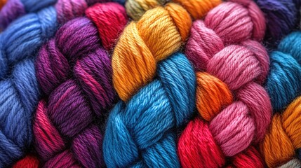 Close-up view of colorful braided yarn.