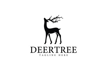 deer tree logo design template, logo icon vector illustration silhouette