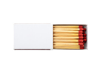 Open matchbox filled with matches isolated on transparent background