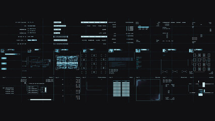 The futuristic background features elements of an infographic and a HUD, showcasing advanced...