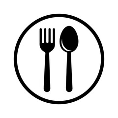 silhouette Fork and spoon on plate logo vector.