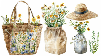 watercolor illustration of flowers white background