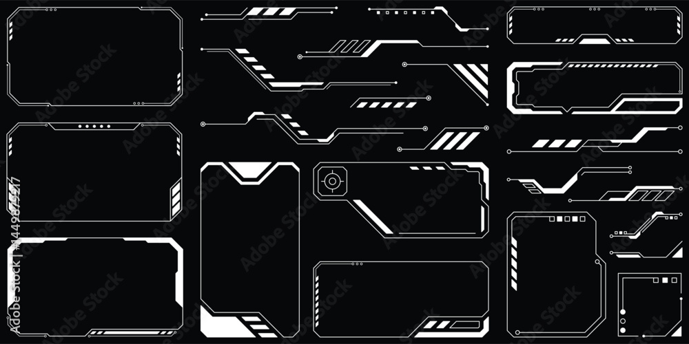 Poster sci-fi futuristic hud dashboard display virtual reality technology screen. user interface set. stati