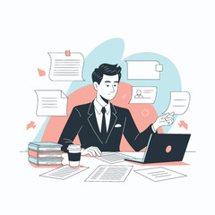 businessman is busy working hard flat design
