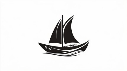 Silhouette of a sailboat on waves. Simple nautical graphic. Possible use Stock photo