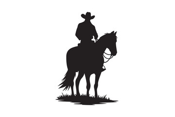 Cowboy Riding Horse Silhouette – Western Scene Vector

