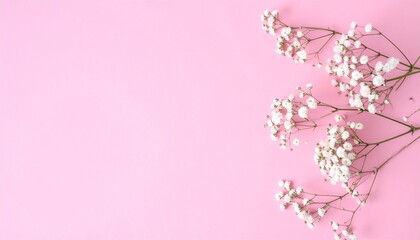 small white flowers on pastel pink background. Happy Women's Day, Wedding, Mother's Day