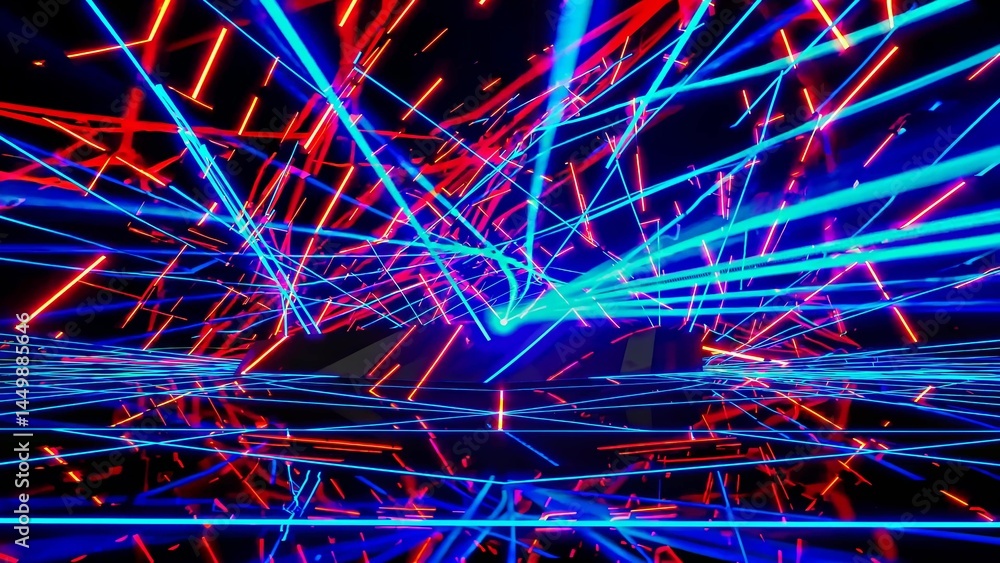 Poster intersecting red and blue neon lights create a striking futuristic and geometric design, casting vib