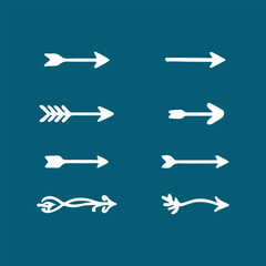 Black arrow icon isolated on white background. Double horizontal arrow sign straight long, right and left with different types of variations. Arrows indicate direction symbol. Curved and straight arro