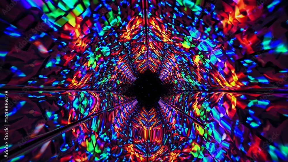 Poster vibrant and colorful tunnel with kaleidoscopic patterns creating an abstract and psychedelic backgro