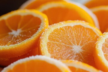 Close up of orange slices with a sprinkling of sugar