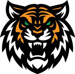 Fierce Tiger Head Mascot – Roaring Wild Cat Emblem for Sports and Branding