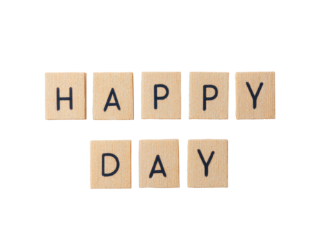Inspiring message of happiness displayed in letter tiles for greetings on a transparent background, cut out