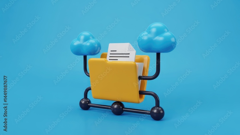 Poster 3d rendered illustration of a file folder with clouds.
