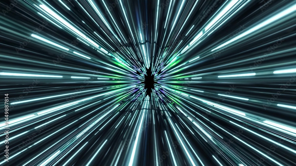 Poster bright streaks of light converging at a central point create a mesmerizing hyperspace jump effect, c