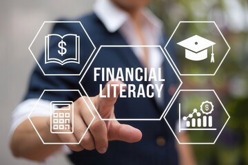 Person interacting with financial literacy concepts.