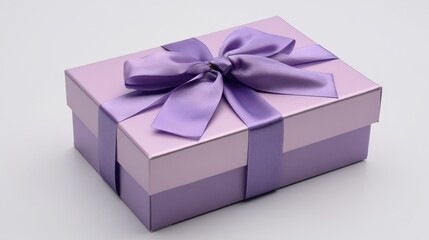 Obraz premium A stylish rectangular lilac gift box with bow detail, on a pure white background, balanced lighting and clean aesthetic