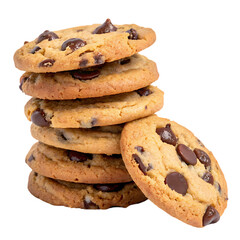 Delicious Stack of Chocolate Chip Cookies on Transparent background