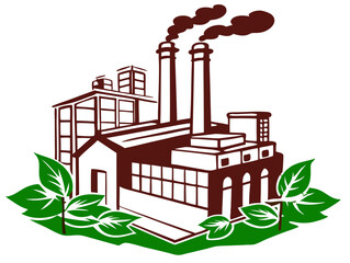 Naklejka premium Vector of modern factory with clean air emission filters and green environment concept, isolated on white background. 