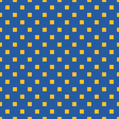 Vector minimalist seamless pattern. Funky blue and yellow minimal geometric background. Simple abstract texture with small rounded squares, polka dots in regular grid. Repeated design for decor, print