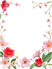 Fototapeta premium Vibrant Floral Summer Frame PNG, Transparent Bloom Border Arrangement, Botanical Spring Overlay, Colorful Flower Illustration with Cosmos and Daisies for Invitation Designs