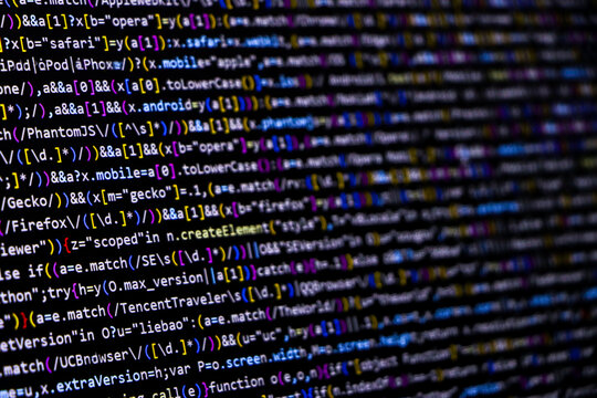 Software source code. Programming code. Programming code on computer screen. Developer working on program codes in office. Source code photo. Technology background