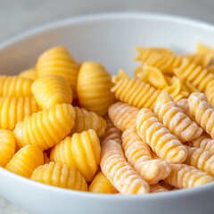 Pasta Medley Gnocchetti Sardi and Fusilli in Bowl, Italian Food ,Culinary