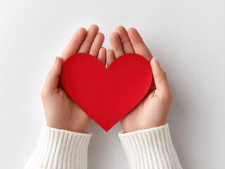 Fototapeta premium Heart cutout held gently in open hands conveys love and care, symbolizing affection and warmth