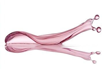 Pink liquid splash, smooth curves, reflected on surface