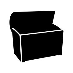 Solid black treasure chest with open lid against a white background