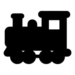 Simple black train icon representing childhood fun and transportation for children